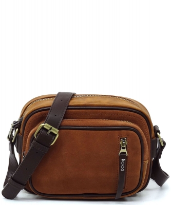 Real Suede Leather Boxy Crossbody Bag CJF120 BROWN